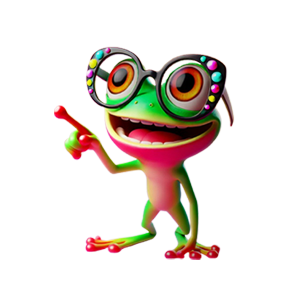 grenouille tropicale très colorée, format 3D, avec des lunettes rondes