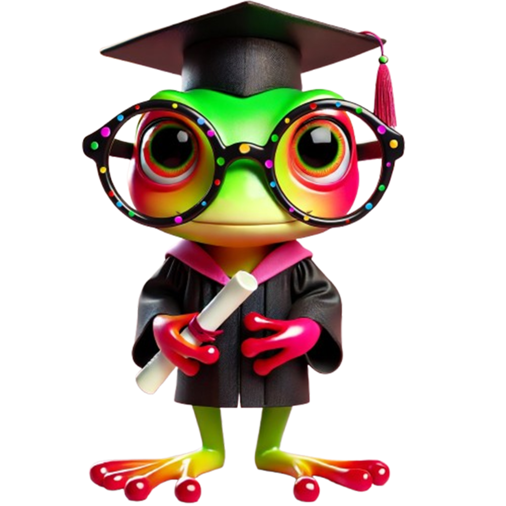 Grenouille diplômée tenant un diplôme