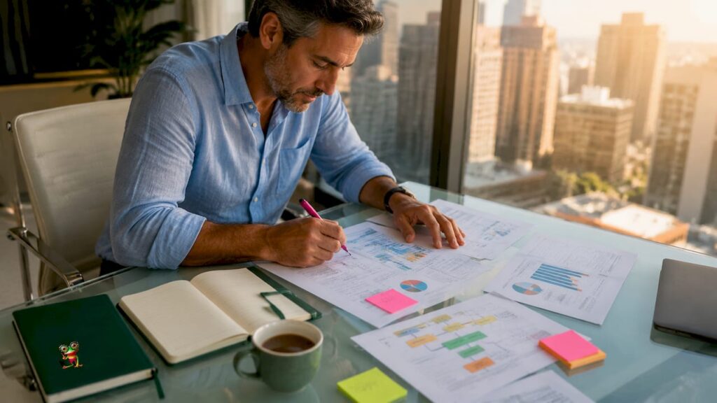 Un chef d’entreprise en pleine analyse de rapports de diagnostic