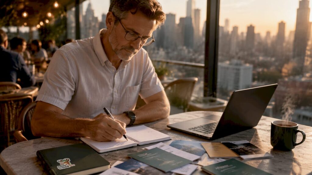 Manager prenant des notes pour accompagner le développement de l’entreprise