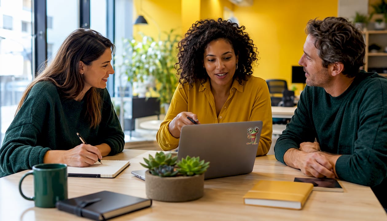 Atelier collaboratif avec l’équipe pour échanger sur des idées de développement durable.