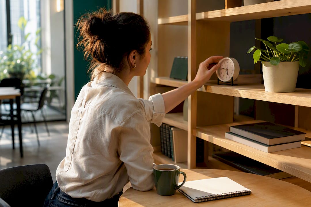 Mains programmant un rappel sur le calendrier au bureau