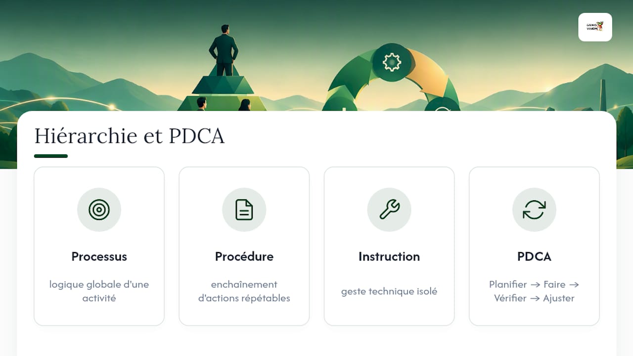 Hiérarchie des processus, procédures, instructions et cycle PDCA